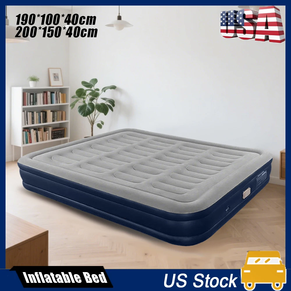 

Double/Single Flocked Inflatable Bed Home Thickened Outdoor Mattress With Electric Air Pump 992 lb