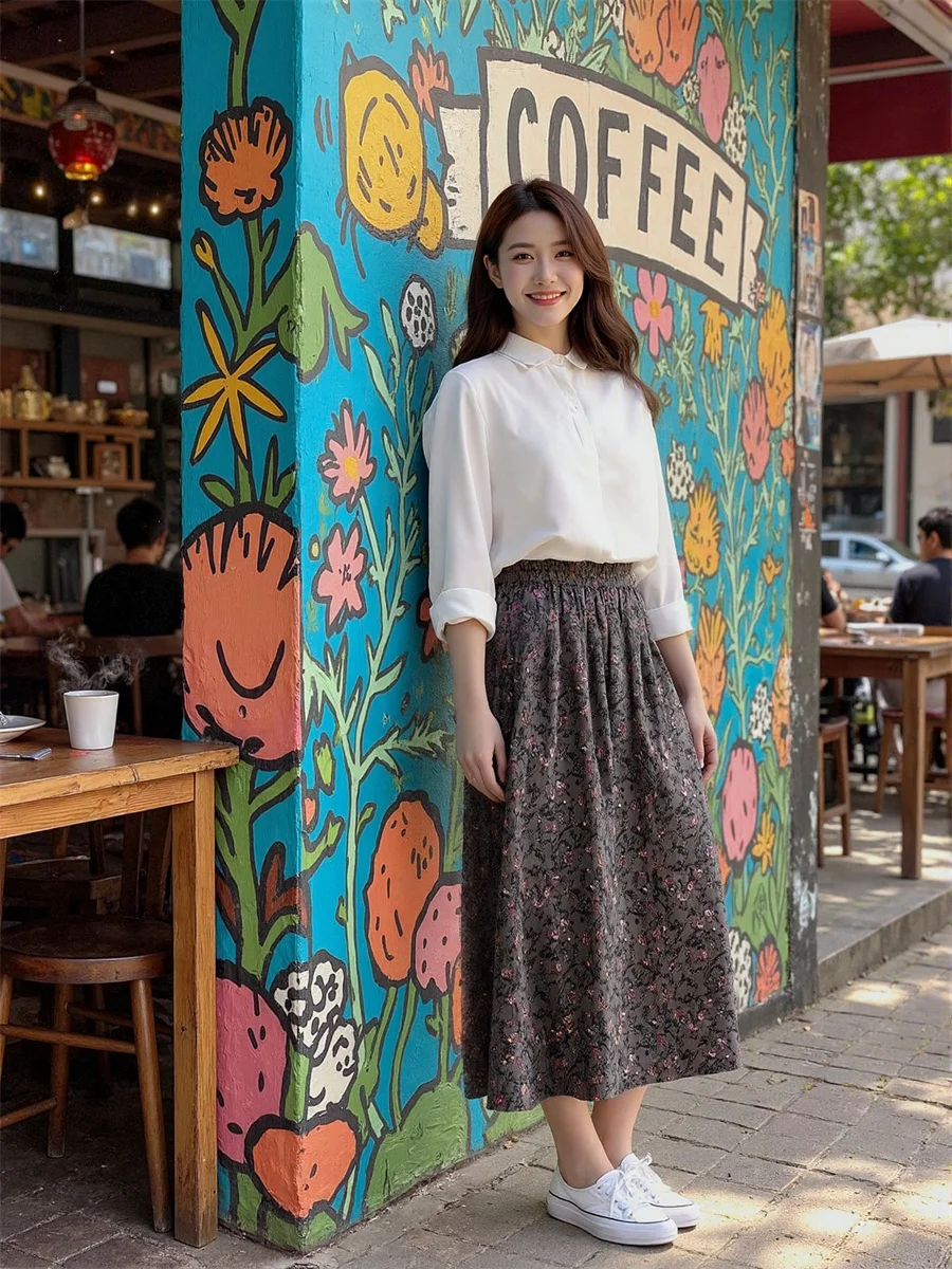 

Юбки миди с цветочным принтом, женские юбки с аппликацией из тюля и рюшами, многослойная сетка, плиссированная талия, художественный современный шик, элегантный студенческий тренд