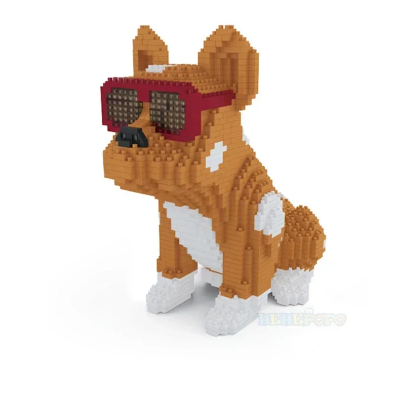 Fashion Bull Dog Building Block 7057 7058 Eyeglasses Animal Pet DIY 3D Model Mini Diamond Building Toys