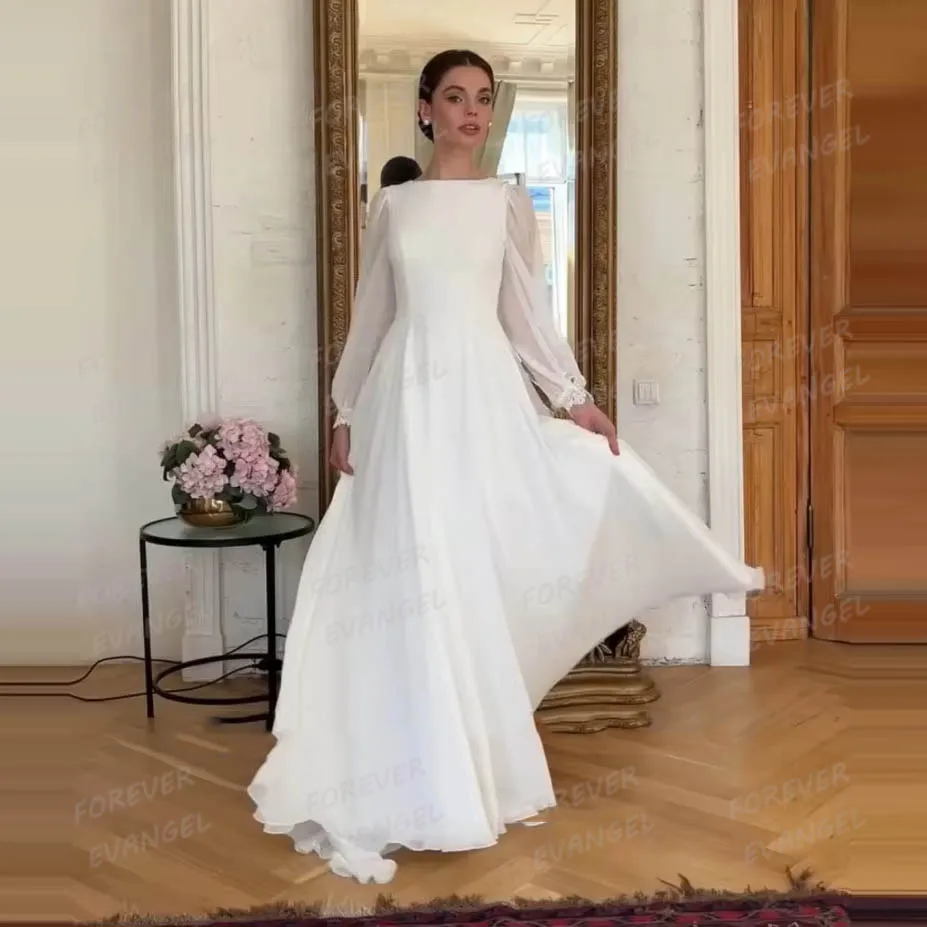Simple A Line Wedding Dresses Woman's Formal Bride Gowns Long Sleeve Illusion Customized Fluffy Vestidos De Noche Elegant 2026