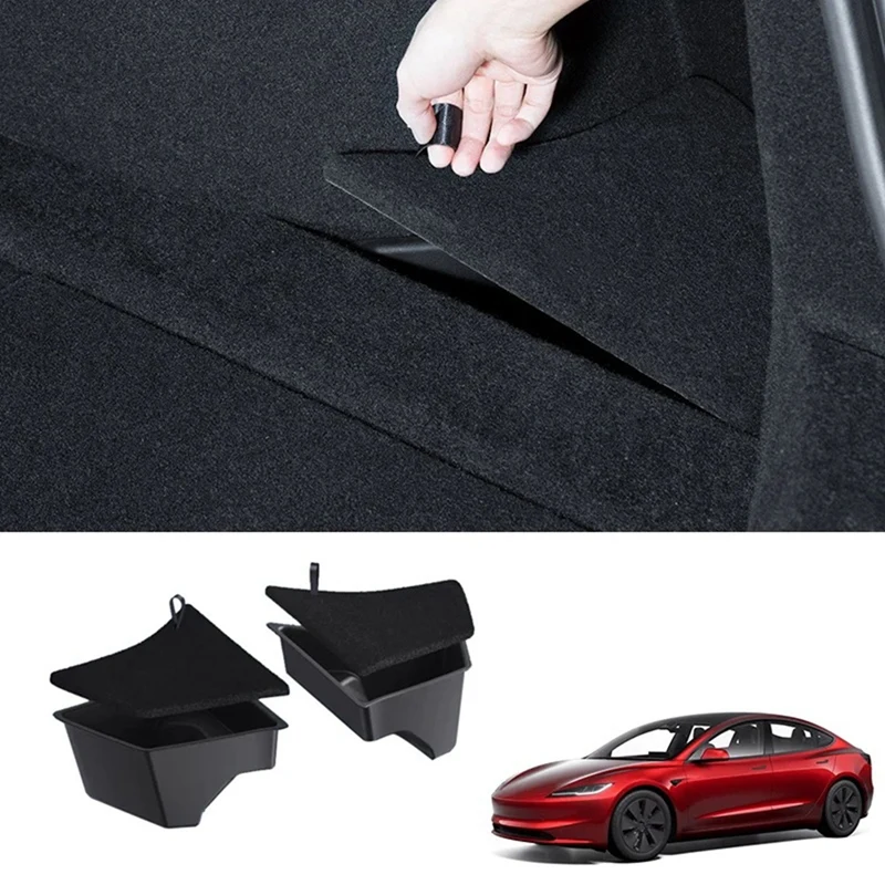 

For Tesla Model 3 Highland 2024 Trunk Organizer, Side Storage Box, Rear Trunk Storage Bin With Cover Accessories