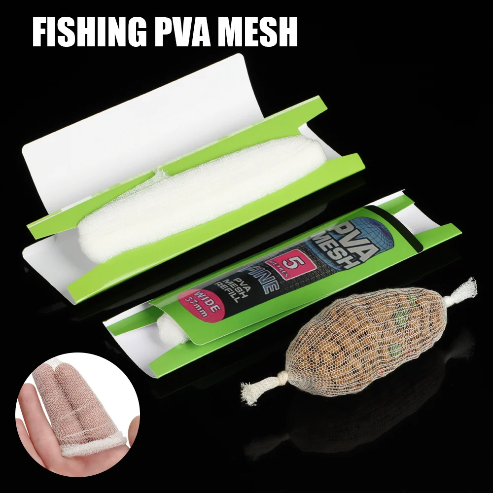 5M/20M Soluble PVA Mesh Bait Wrap Bag Refill Fishing Feeder Lures Refill Rig Hook Bait Wrap Bags 25mm 37mm 44mm Fishing Tool