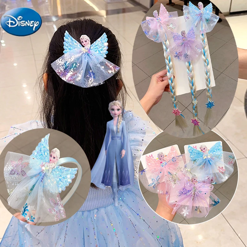 Figuras de Anime de Disney, accesorios con pinza para el pelo, peluca, juguetes trenzados, dibujos animados Kawaii, romance de hielo y nieve, princesa Elsa, regalo para bebé