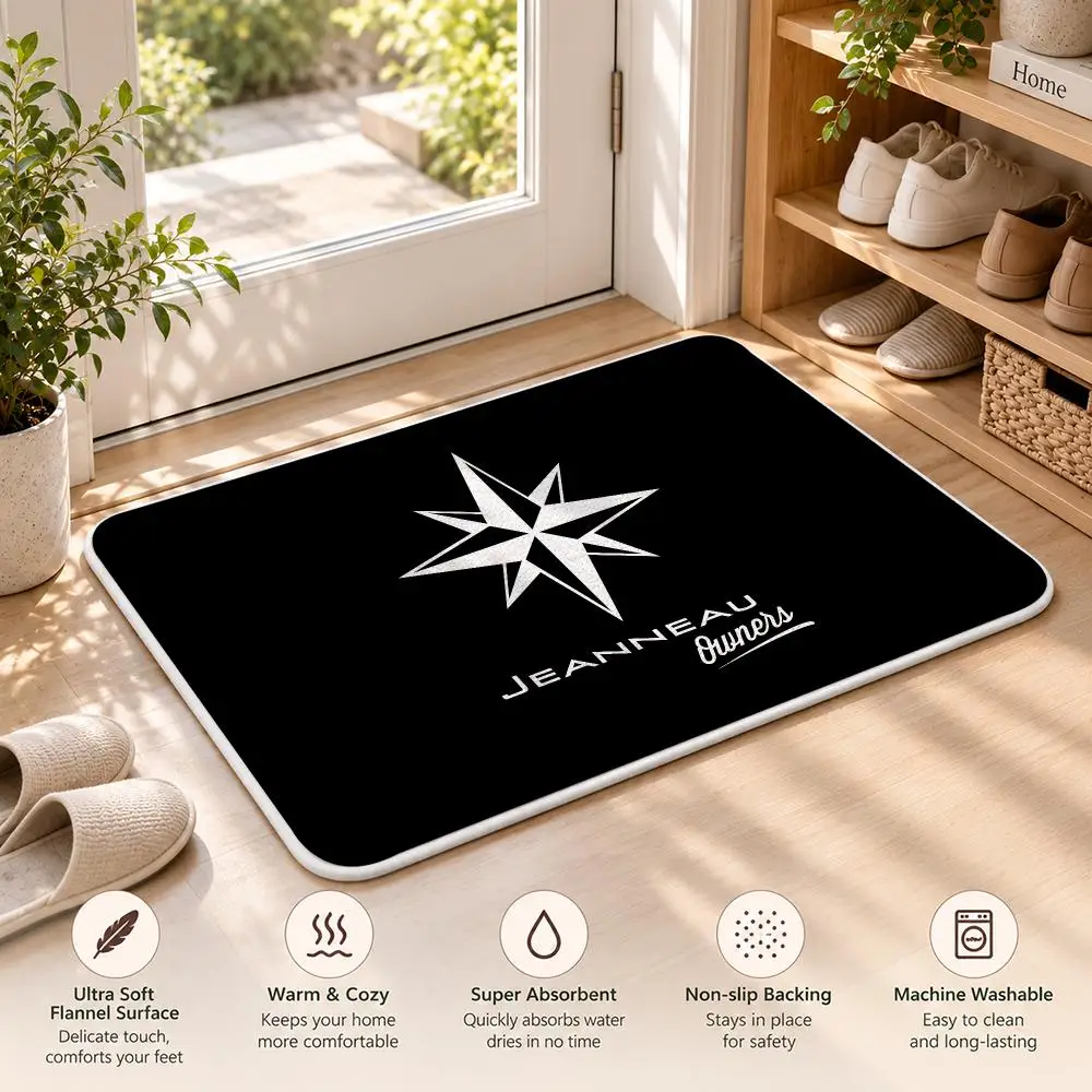 J-Jeanneau Yacht Logo Floor Mat Flannel Rug Soft Non Slip Washable Door Mat For Bathroom Bedroom Kitchen Home Decor