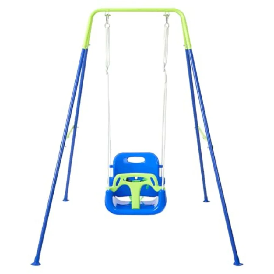 

Toddler Swing with Foldable Metal Stand for Toddlers Aged 1~10 Years 3-in-1 Baby Swing Set with 4 Sandbags for Backyard/Indoor/