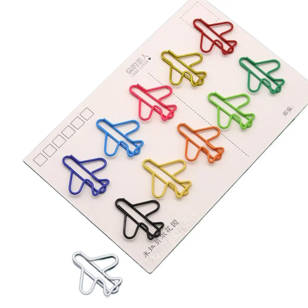 10pcs Index Bookmark Airplane Paper Clip Airplane Shape Clip-on Metal Paper Clips Creative Irregular Creative Bookmark Clip
