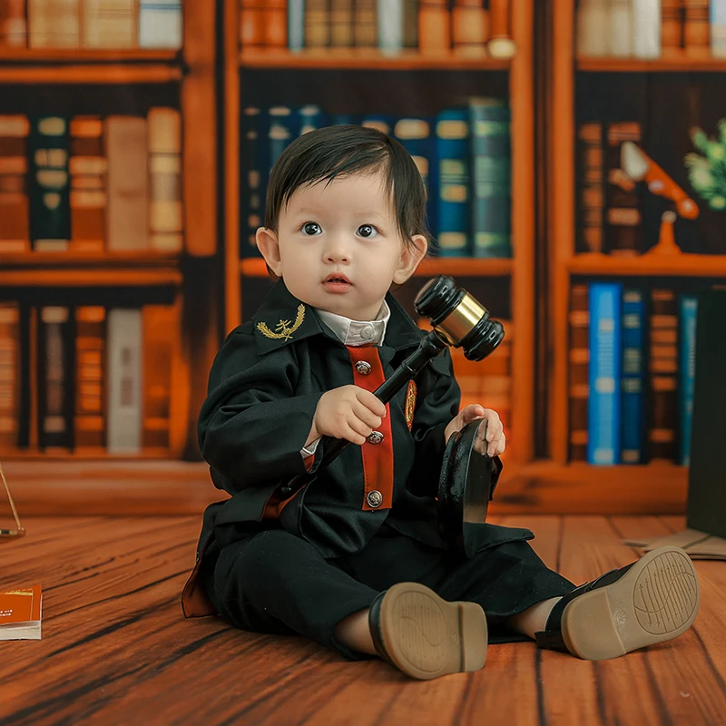 Baby Boy Photography Outfit Handsome Style Little Judge Top + Pants + Tie Suit Infant Photo Balance Hammer Props Studio Clothing