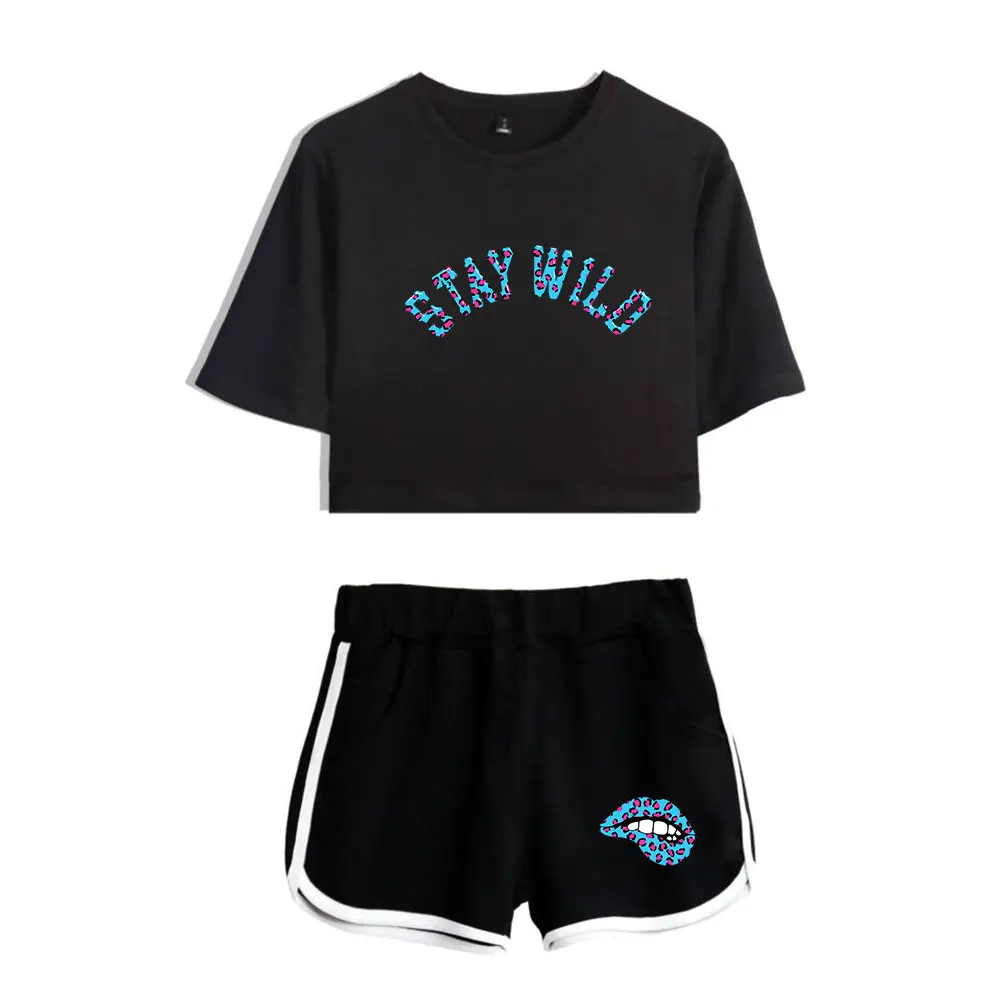 Ben Azelart Stay Wild Lip Suit Vintage 90s Merch Tops Two Piece Set Shorts+TShirt Trend Harajuku Streetwear Stylish Outerwear