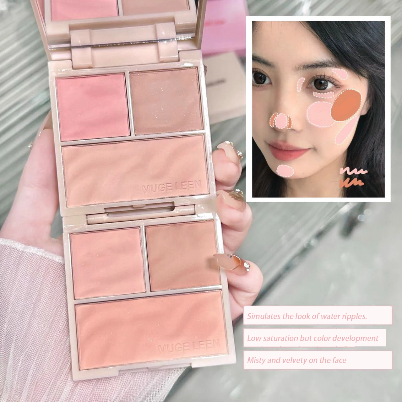 Matte Peach Pink Blush 3 Colors Contour Palette Cute Makeup Cheek Korean Rouge Contouring and Highlighter Tint Tools Cosmetics