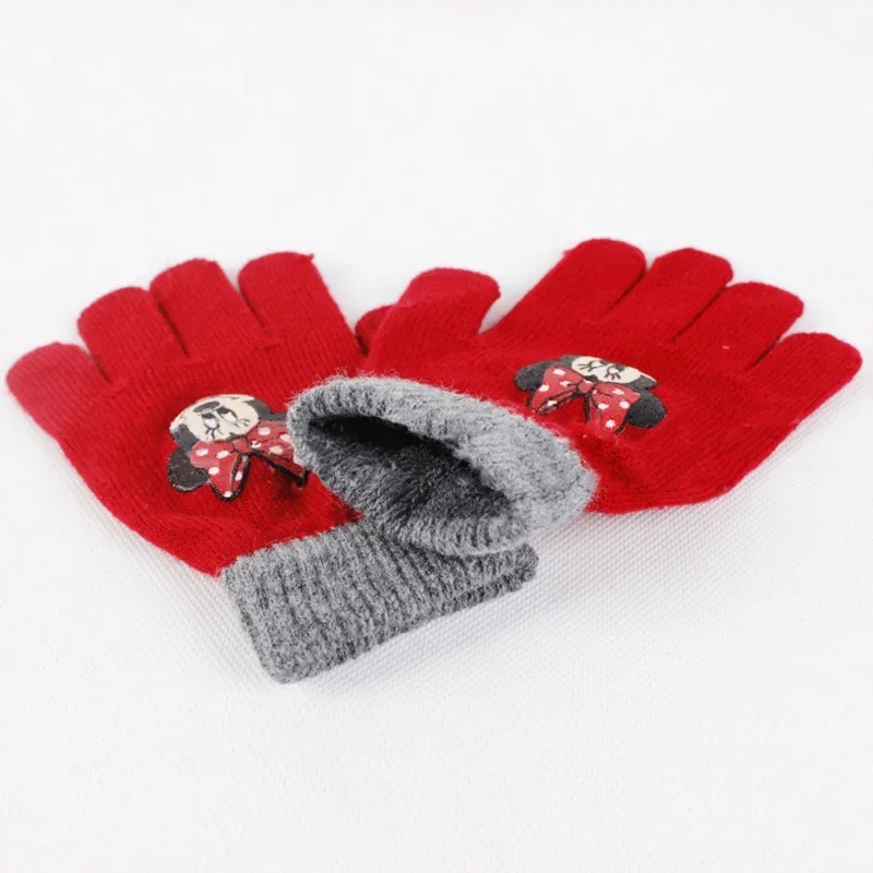 Disney Kids Minnie Cotton Caps Gloves 2 Pcs/Set Cartoon Figures Kawaii Beanie Knitted Elastic Hat Winter Warm Girl Birthday Gift