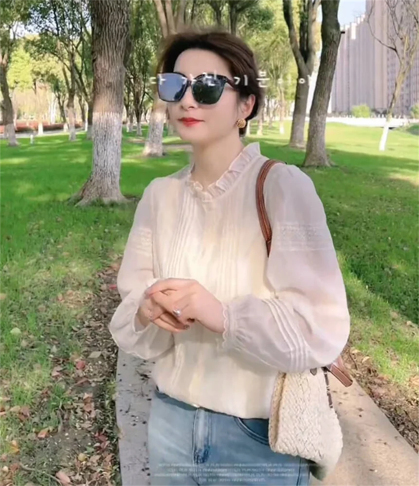 Shirt Lace Collar Long Sleeve Cotton Loose Summer Women Elegant Vintage Blouses Spring Female Womens Casual White Blouse New2024