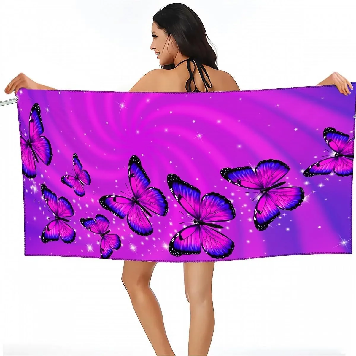 

Butterfly purple pattern Beach Towel for Family stuffs friend Gift Quick-Dry Sand free For Bath Yoga Beach Camping Swimming GYM