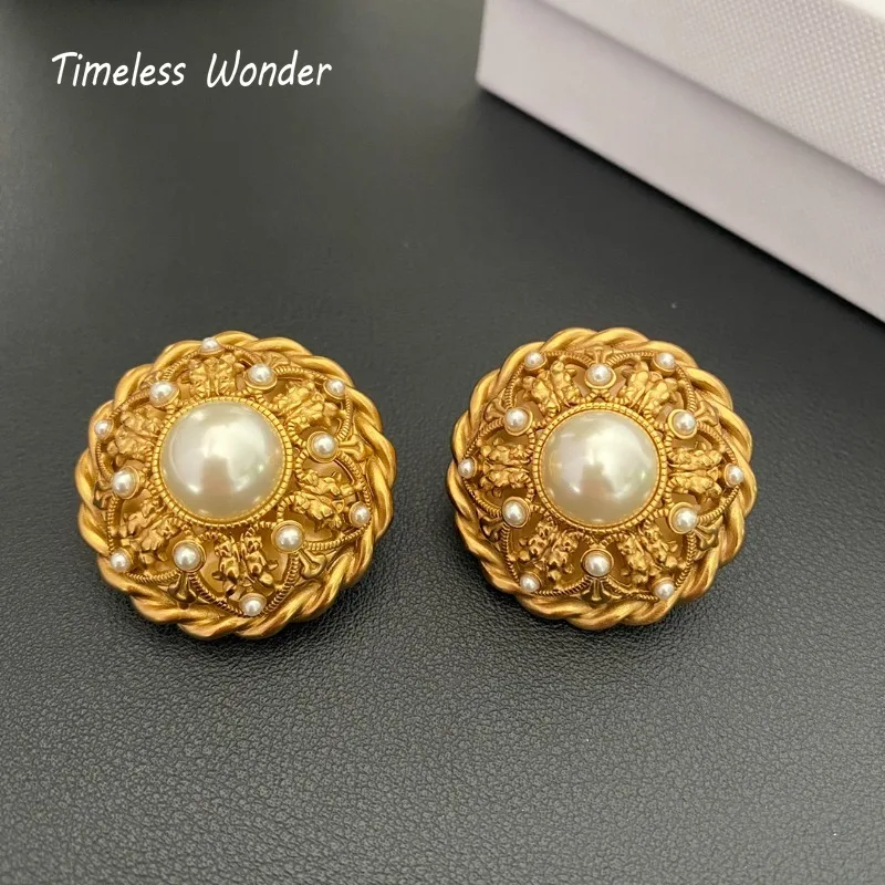 Timeless Wonder Retro Faux Pearl Geo Clip on Earrings for Women Designer Jewelry Runway Rare Luxury Cute Gift Sweet Vintage 5152