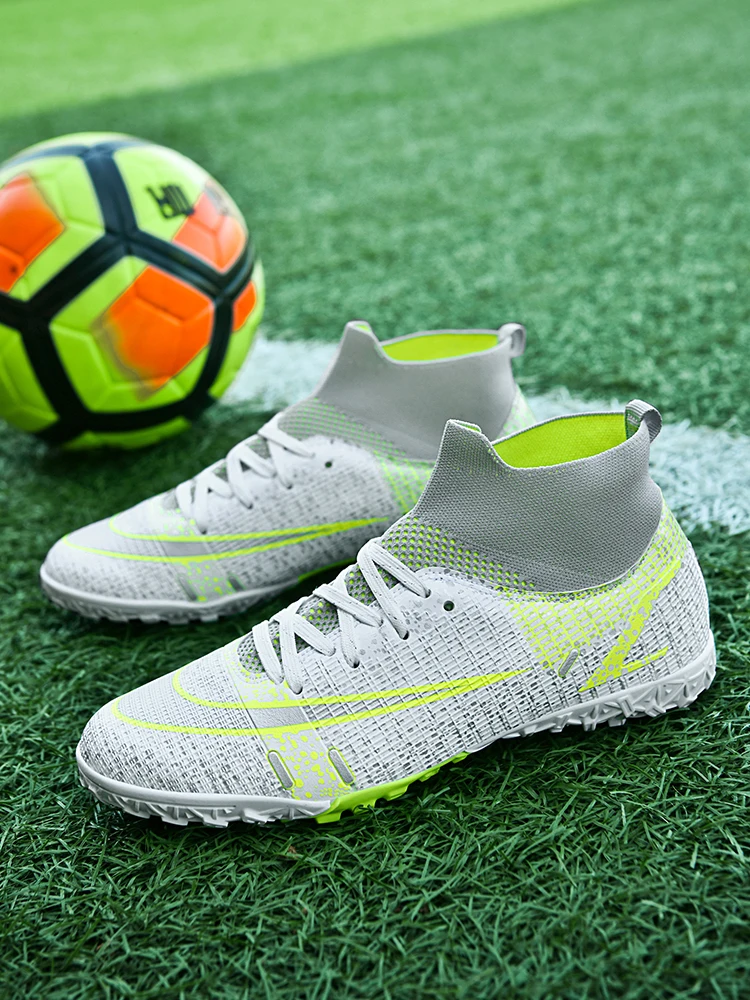 Adult Professional Soccer Shoes Non-Slip Long Spike Football Boots Young Kids High Ankle Cleats Grass Soccer Sneakers 36-45#