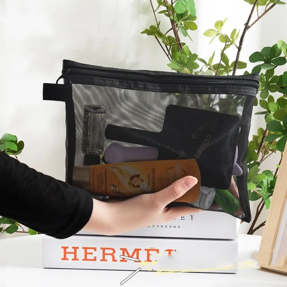 Fashion Large Capacity Mesh Cosmetic Bag Square Bag Zipper Bag Makeup Bag Pencil Cases Wash Pouch Cosmetic