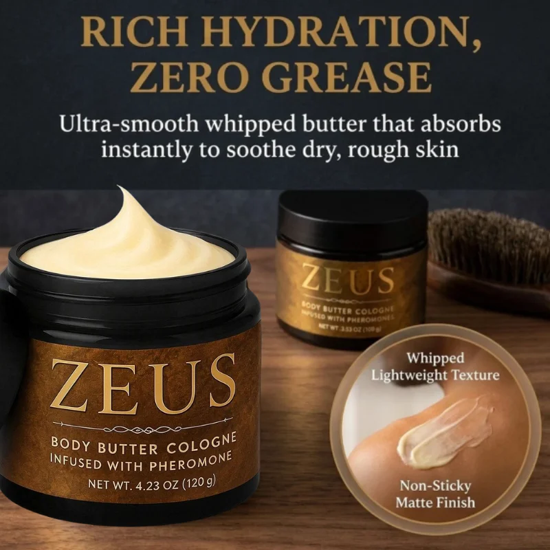 ZEUS Men Cologne Body Butter Pheromone Infused Moisturizer Cream Nourishing Smooth Skin Long Lasting Scent Body Lotion 120G