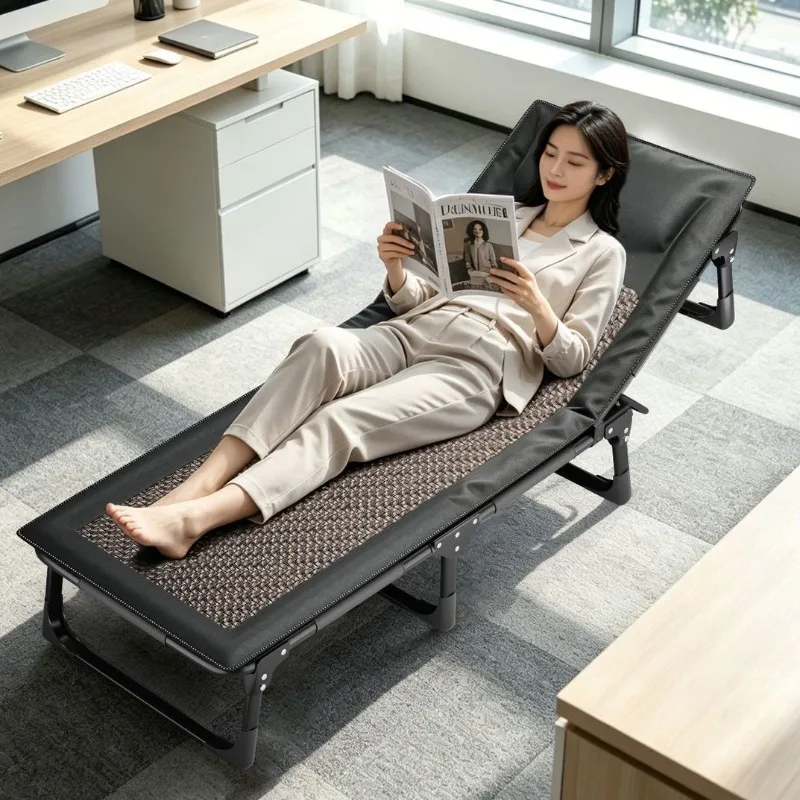 `Single‑Person Foldable Rattan Nap Cot Portable Lounge Bed for Office Companion Rest Outdoor Camping Furnishings Seat Equipment`
