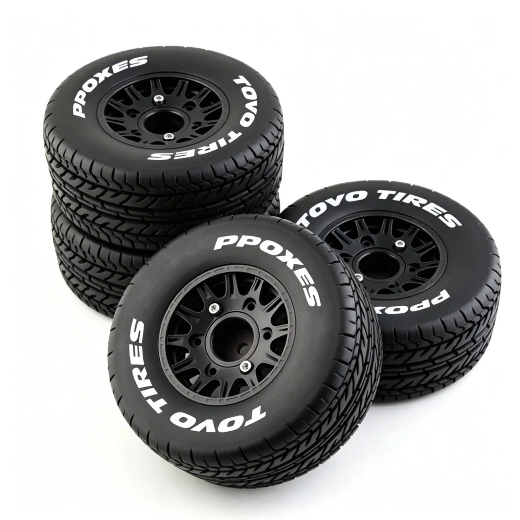 4Pcs 110mm1/8 RC Truck Off‑Road Tires  Rims With Adaptors Wheel Rims Replacement for 1/8 Scale Short Course RC Buggy Accessories