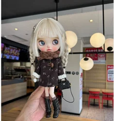 2025 2pcs Fashion style Blythe/Landoudou Chocolate coat+Coffee knitted scarf 1/6 30cm(Fit for azone,Pullip,Ob22/24/26, Licca)