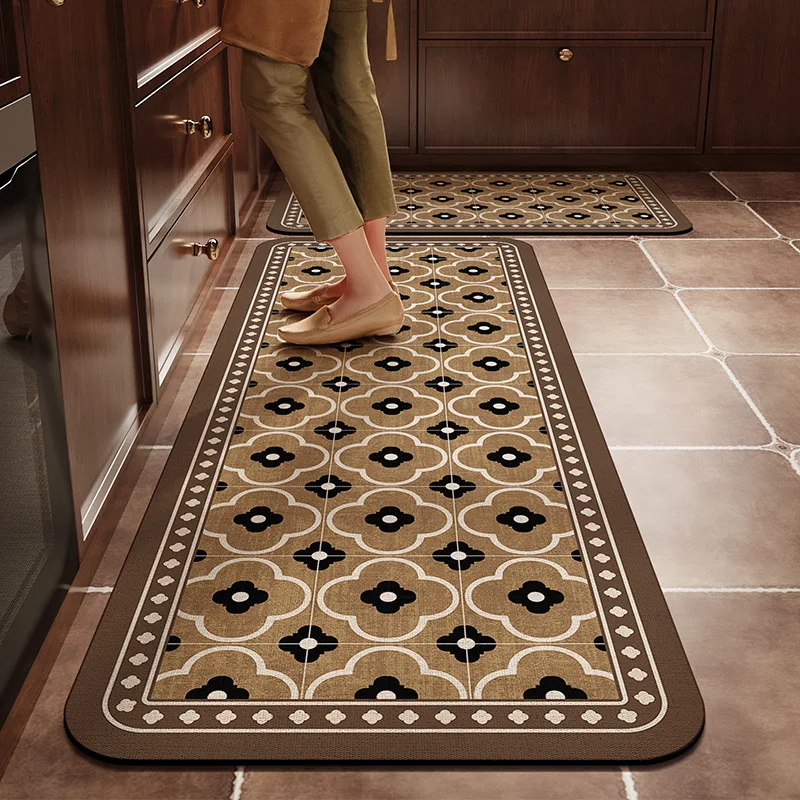 

Kitchen Floor Mat Water-absorbent and Oil-resistant Leather Carpet Easy Clean Non-slip Door Mat Bathroom Quick-Drying Mat