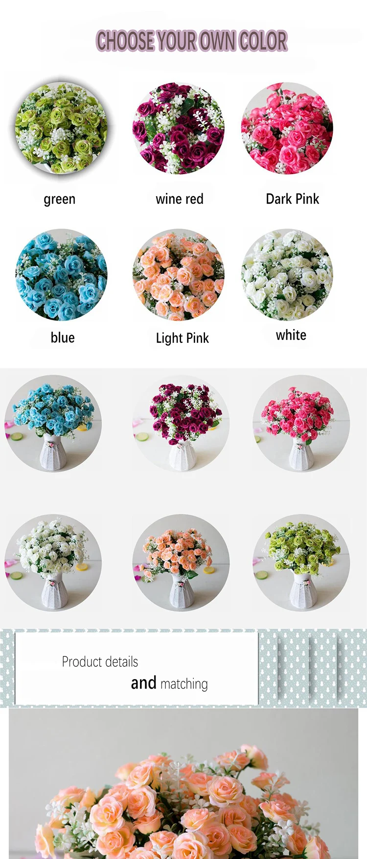 15 Mini-Rosensträuße Künstliche Blumen Hochzeitsdekoration Wohnzimmer Schreibtisch Weihnachtsdekoration Zubehör – Detail 2