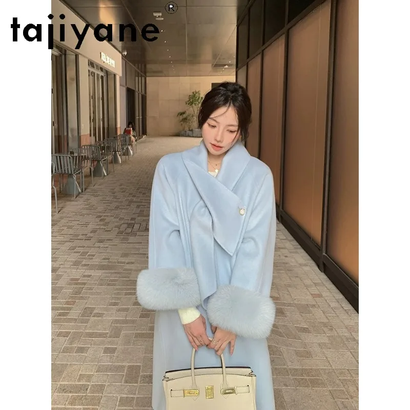 TAJIYANE 100% Sheep Wool Coat Women Autumn Winter Coat Detachable Fox Fur Cuffs Long Coats for Women Clothing Jackets New Пальто