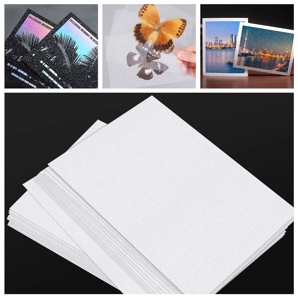 20/50PK Glitter Cold Laminating Film Self-adhesive Holographic Transparent Star A4 Paper Sheet DIY Package Photo Laminating Film