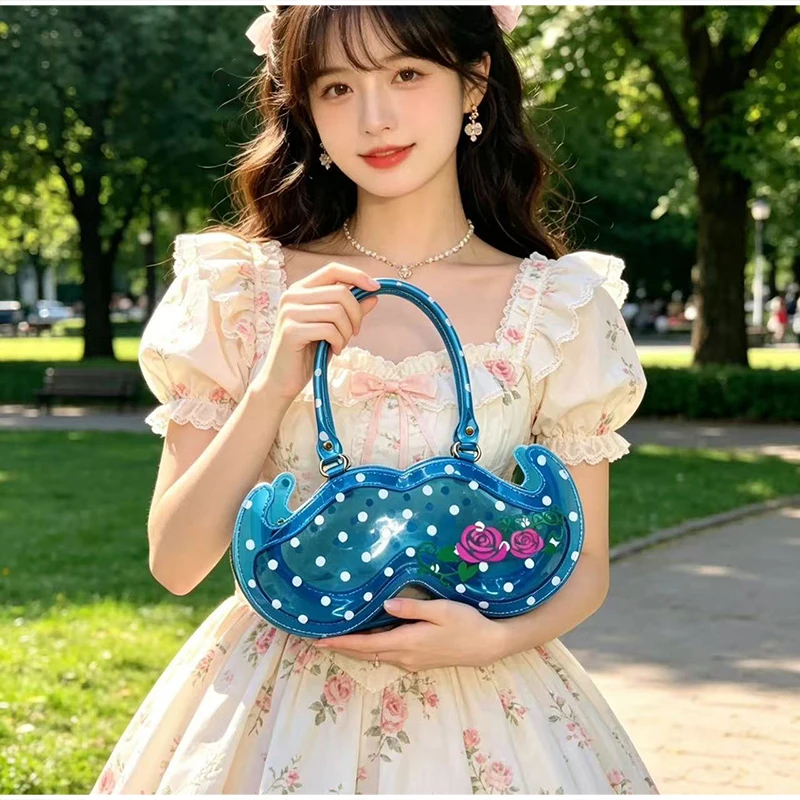 Transparente PVC-Schultertasche mit Rosenmuster und Punkten für Damen, handtasche mit bärtchenförmigem Henkel, leichte transparente Tragetasche – Detail 4