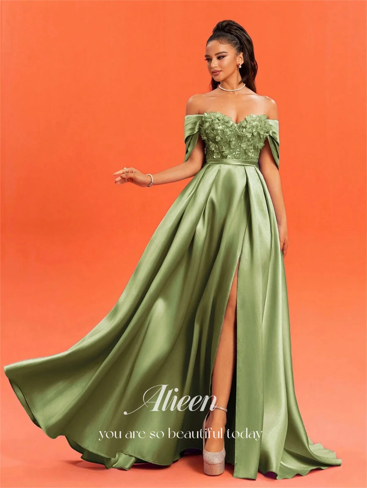 Aileen Sweetheart Robes De Bal 2025 Personnalisé Femmes Robes De Soirée Robes De Festa Vert فساتmaveraSimple Face Fleurs 3D