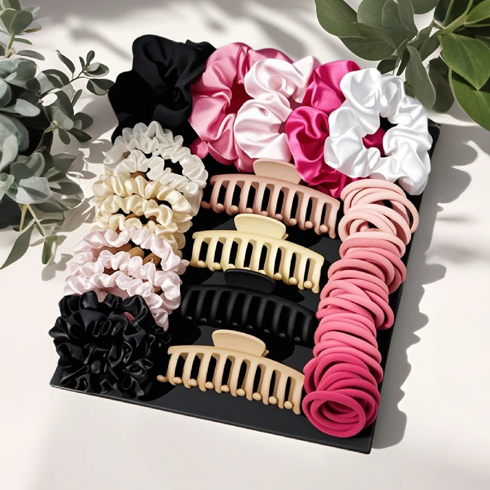 

Розовые аксессуары для волос для женщин, набор держателей для хвоста, разнообразные заколки для волос, резинки для волос, резинки для волос, резинки для волос