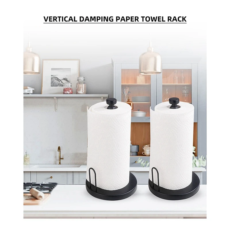 2X Paper Towel Holder Countertop, Paper Towel Stand With Ratchet System For Kitchen Bathroom Black