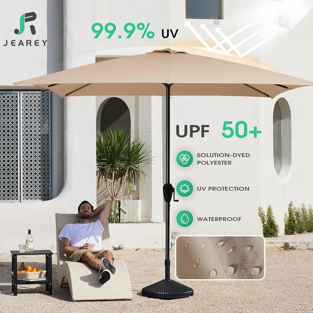 8' x 10' Rectangular Patio Umbrellas Outdoor Umbrella With Crank Lift System 8 Sturdy Ribs UV Protection Waterproof Sunproof