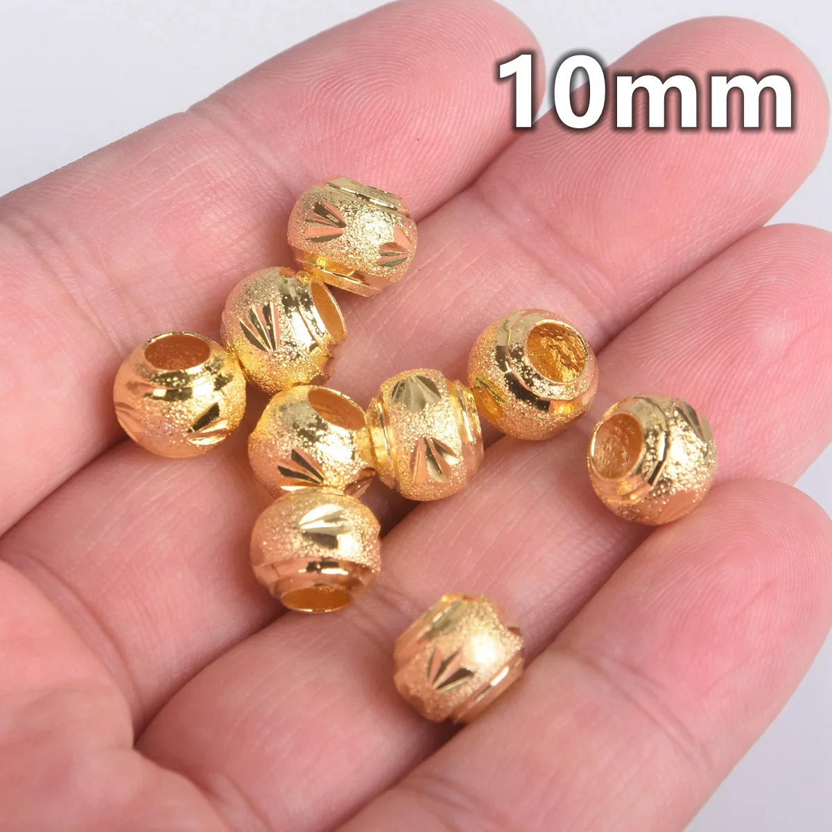 ジュエリー作りのための円形の金メッキ金属ビーズ,中空の彫刻家のための金と銀の色,直径8mm,10mm