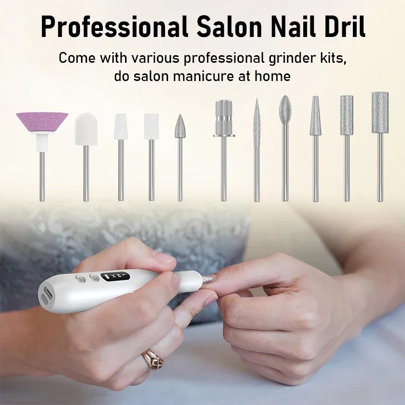 Electric Nail Drill Machine Nail Drills 15000RPM for Gel Nails Polish Rechargeable Portable Professional Nail File Manicure Tool