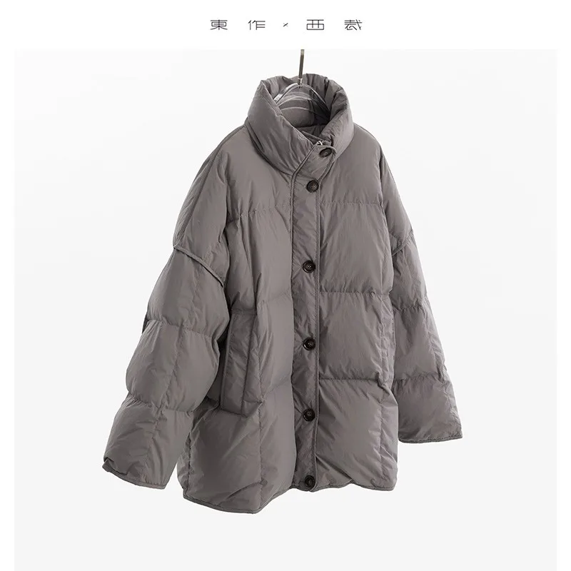 

Women's Mid-Length Silhouette down Jacket with Stand Collar, Warm Oversized White Duck down Filling Jacket, New for Winter 2025
