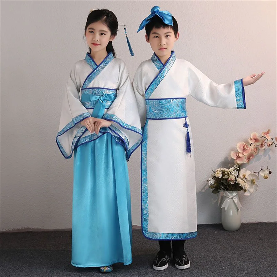 Cinese tradizionale gru ricamo bambini Hanfu abbigliamento Set bambini Tang vestito ragazze vestito da partito ragazzi Kung Fu top gonne pantaloni