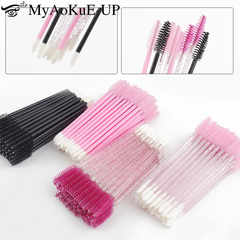 Brosse à Cils à Double Tête, 50 Pièces, Pinceaux de Maquillage, Applicateur de Rouge à Lèvres, Baguettes de Mascara, Peigne pour les Yeux, Extension de Cils, Outil Cosmétique