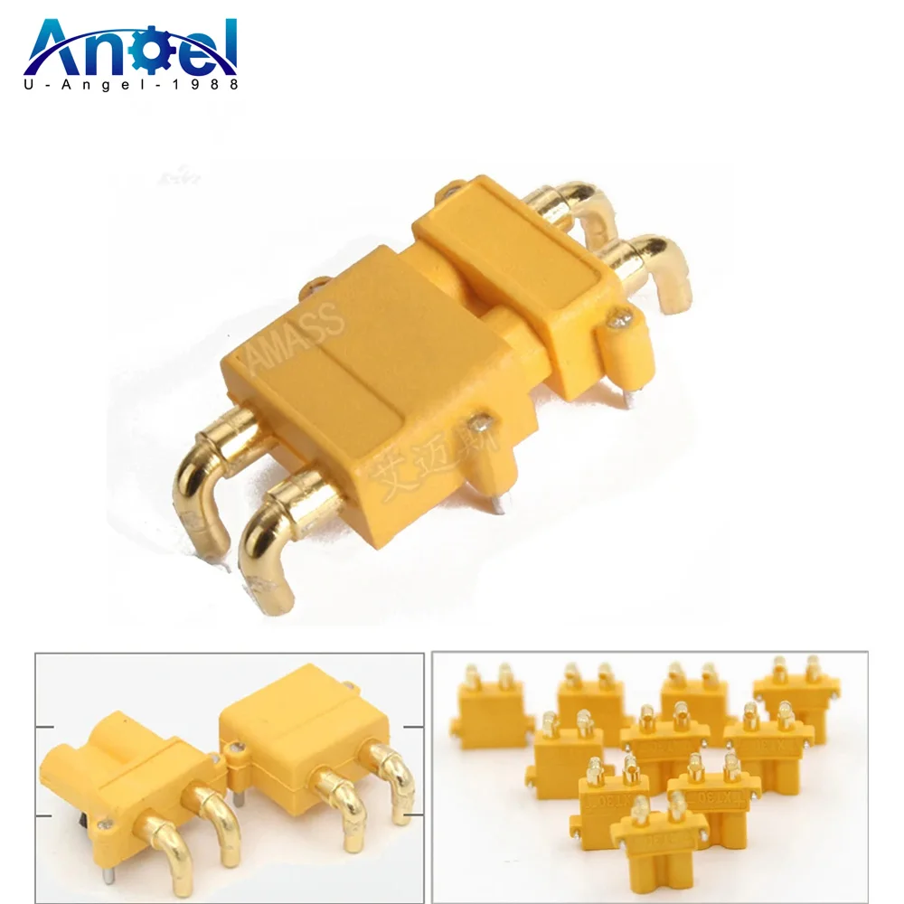 

AMASS XT30PW Banana golden XT30 Upgrade Right Angle Plug Connector male female ESC Motor PCB board plug connect (50 Pair )