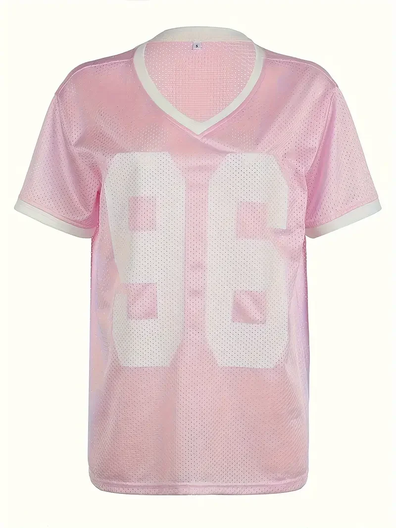 Summer Sexy Spicy Girl Outfit Mesh Jersey Tshirt Women'S V-Neck Loose Polyester Fabric Tee Fashionable Sportswear Y2k Casual Top