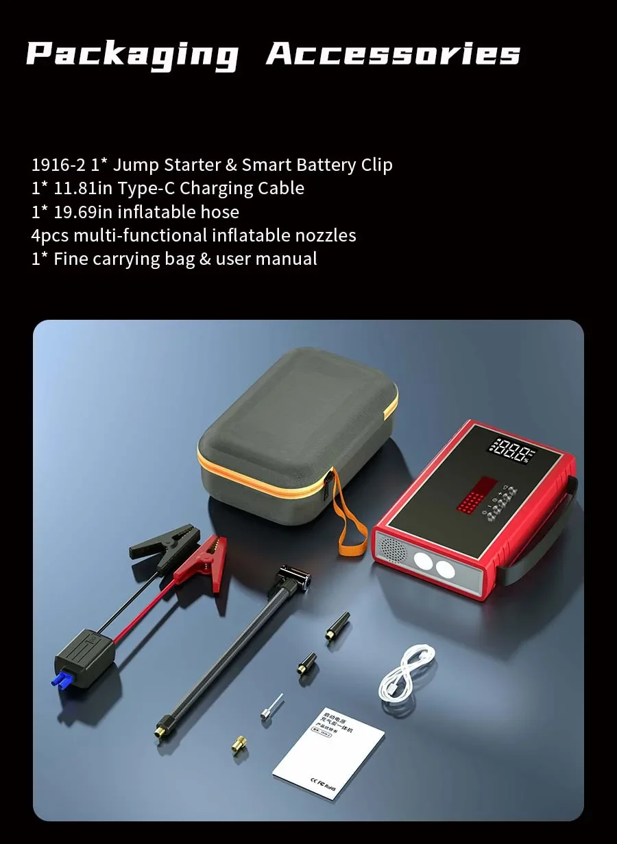 Portable High Power Car Jump Starter 12V Car Battery Jump Starter With Air Compressor Pump Car Battery Charger Jump Starter