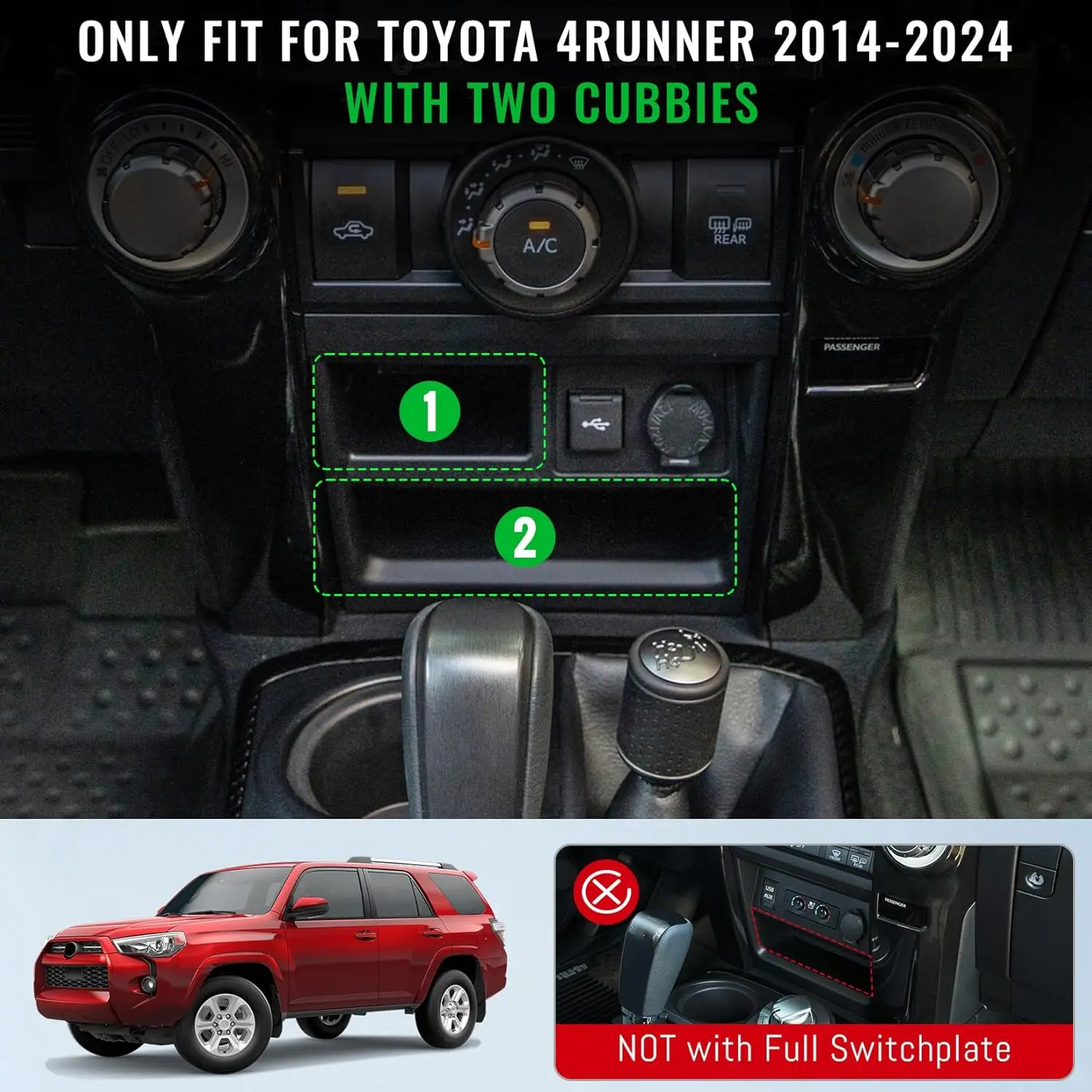 ชุดลิ้นชักเก็บของคอนโซล-2ชิ้น ใช้ได้กับอุปกรณ์เสริมรถยนต์โตโยต้า 4Runner ปี 2014-2024 พร้อมแผ่นกันลื่น อุปกรณ์ตกแต่งภายใน