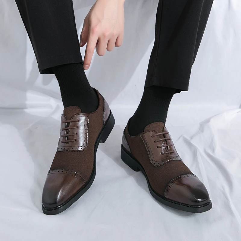 Retro Men Derby Shoes Black Brown Lace up Business Fashion Brand Formal Shoes European American Gentleman Social Shoes Men