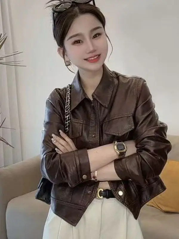 

Весна-Осень 2026: Новая модная женская куртка из искусственной кожи прямого кроя, тонкая, ветрозащитная, для работы