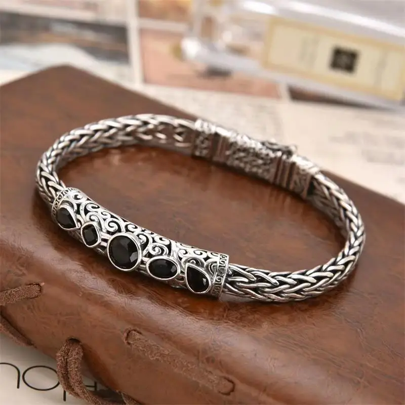 New black diamond hand-woven chain Turkish style personalized men's retro geometric zircon style bracelet