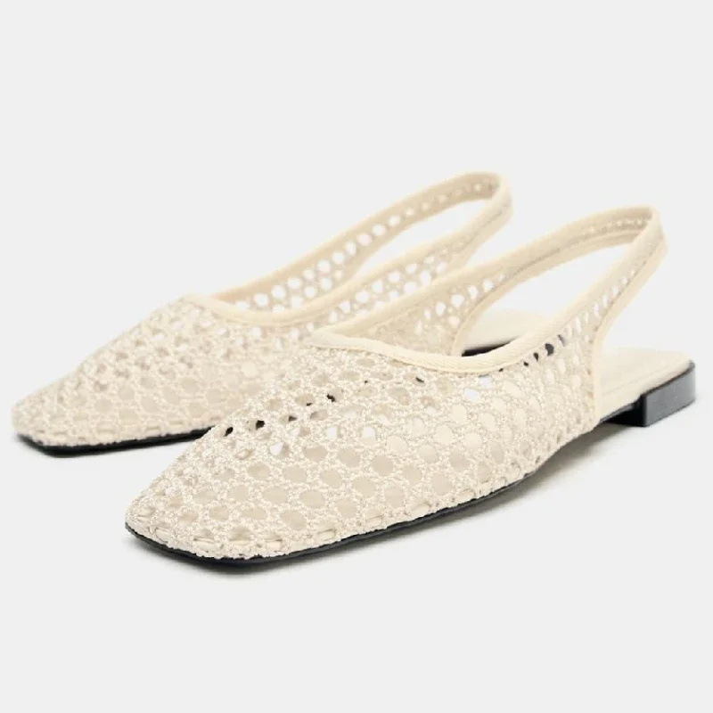 

Fashion Mesh Cutout Flat Sandals for Women Summer Sexy Square-Toe Designer Shoes Comfort Vacation Beach Sandals Zapatos De Mujer