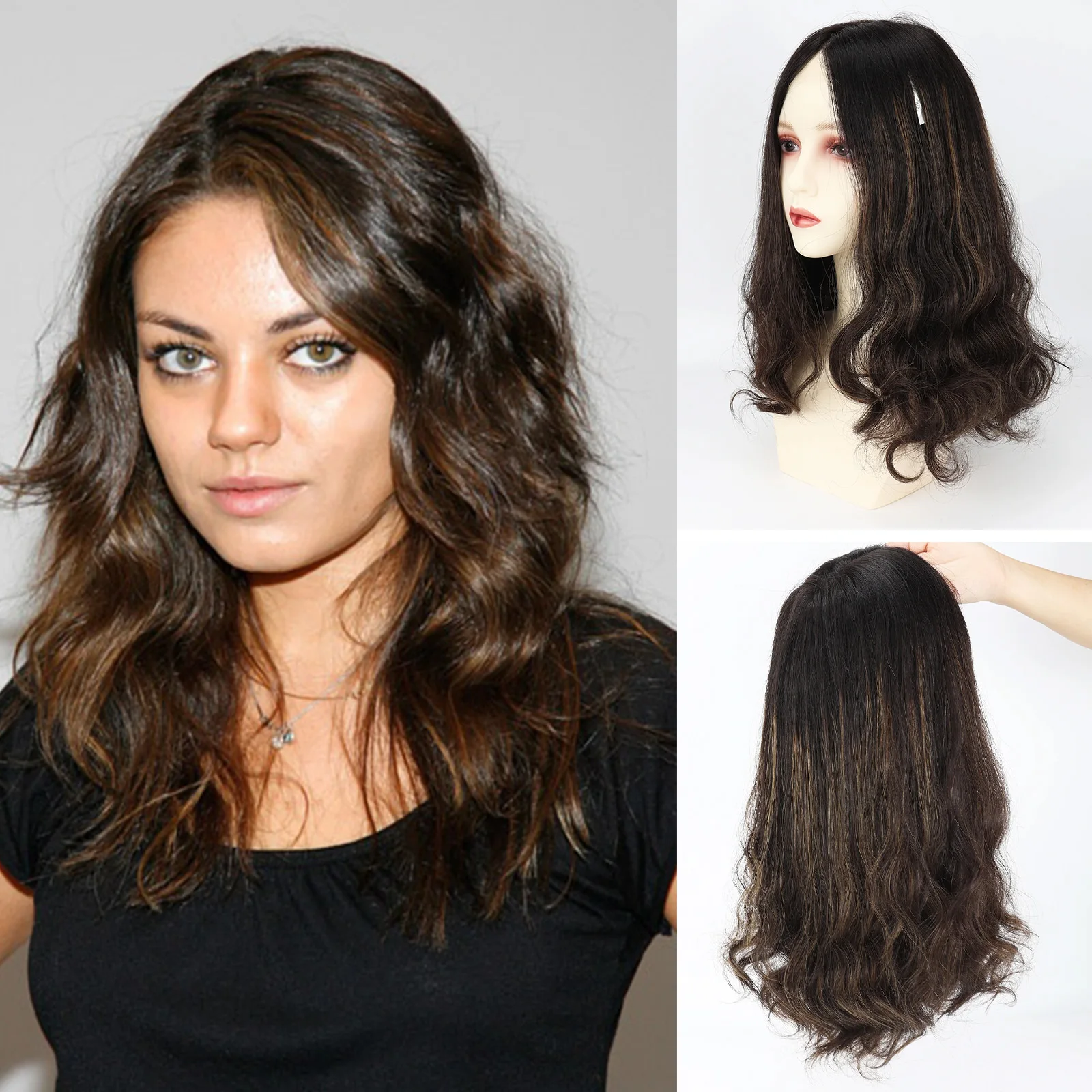 

18inch Highlight Jewish Wig for Women with Lace Front Real Virgin European Human Hair Body Wave Style with Real Scalp Effect