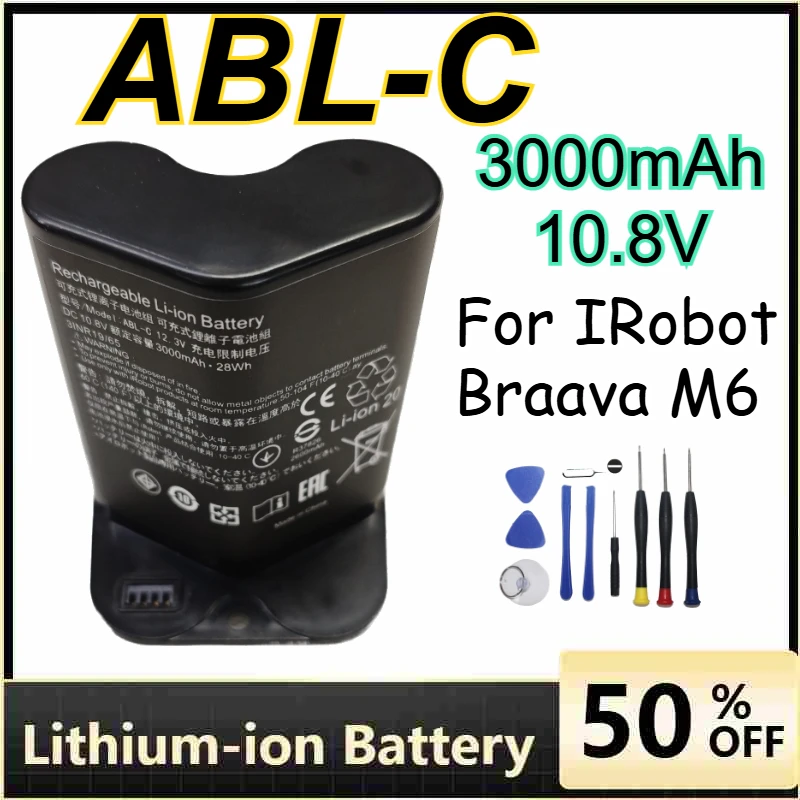 

For IRobot Braava M6 Battery ABL-C 3000mAh 10.8V Large Capacity Rechargeable Lithium Battery +Tools