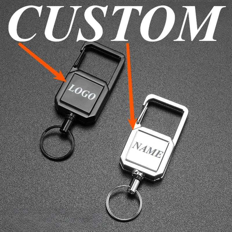 

1pc Custom Keychain Personalized Metal Square Retractable Mountain Buckle Customized Key Ring Car Accessories Gift Wholesale