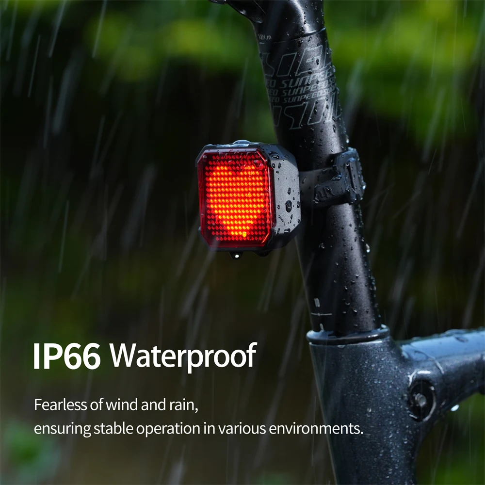 Bicycle Expression Intelligent Brake Sensing Rea Light 400mAh IP66 Waterproof 244 Pixels Pattern Customizable Display Taillight