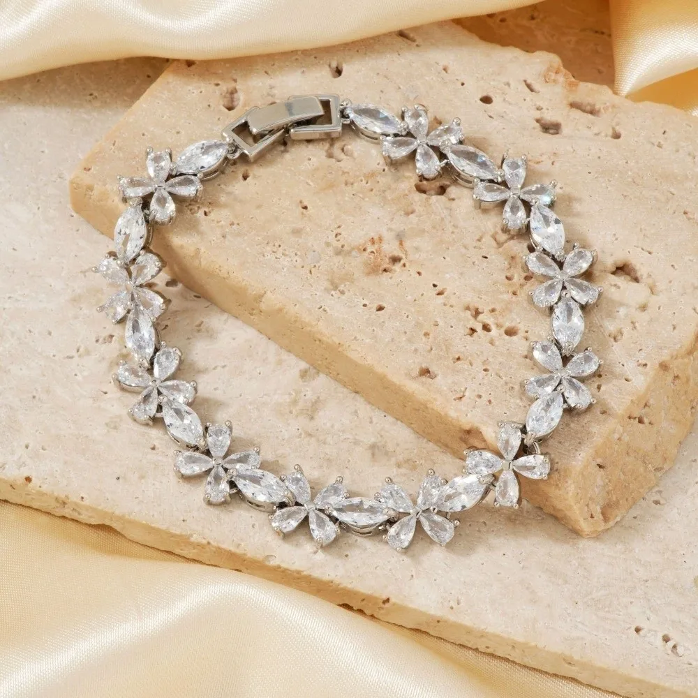 Copper-Inlaid Zircon Bracelet Alternating Ice Flower Patterns Mixed-Color Cubic Zirconia Bracelet Creative Design